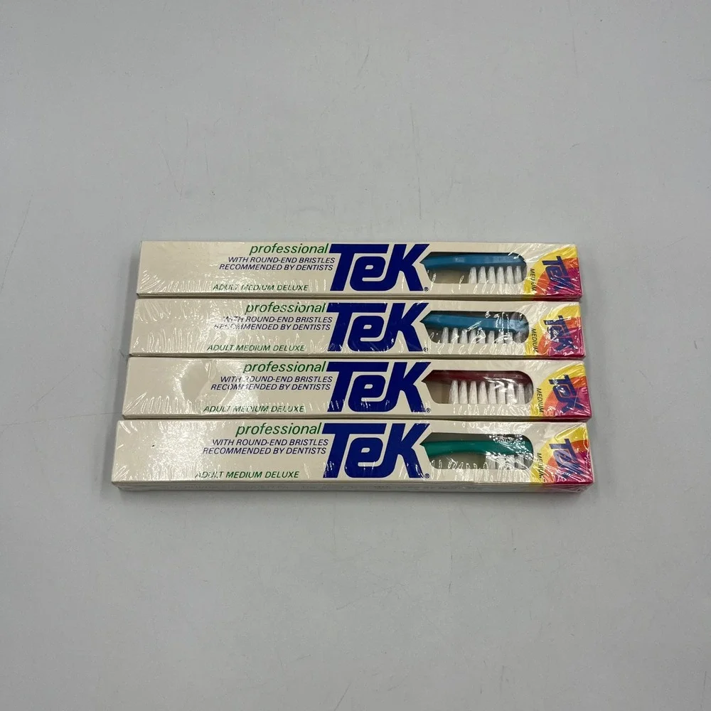 Tek Toothbrush Multi Adult OS 1985 Vintage Professional Medium 4 Pack NEW